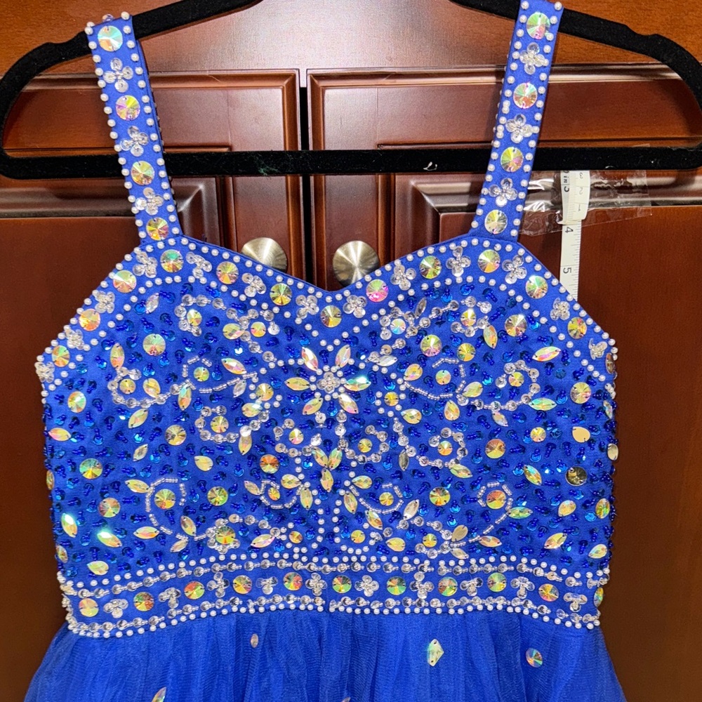 Elegant sleeveless rhinestone tulle Blue Kids Dress party dance wedding dress - Picture 5 of 9